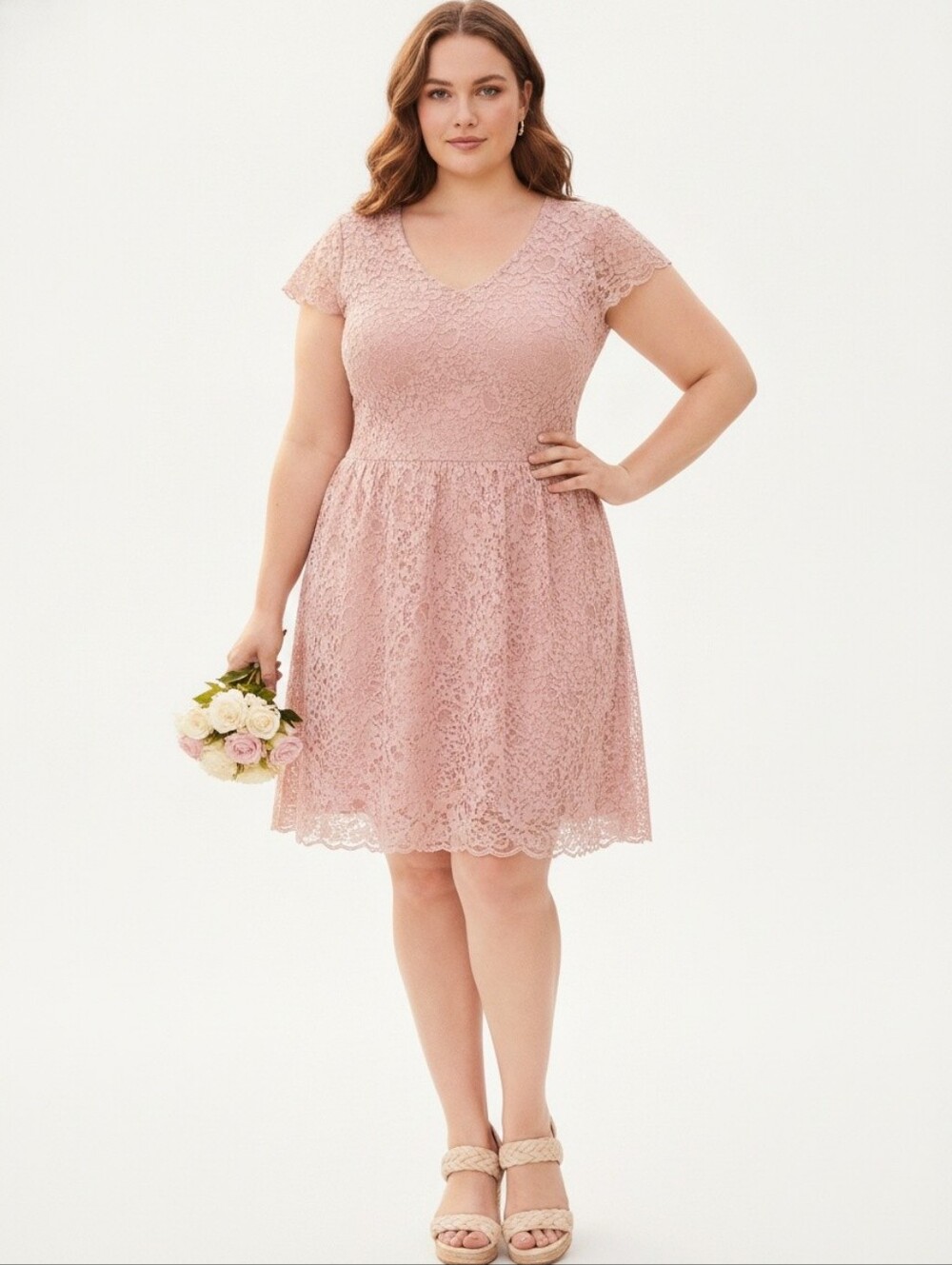 Blush Lace Fit & Flare Dress - Women's Ellos Size 24